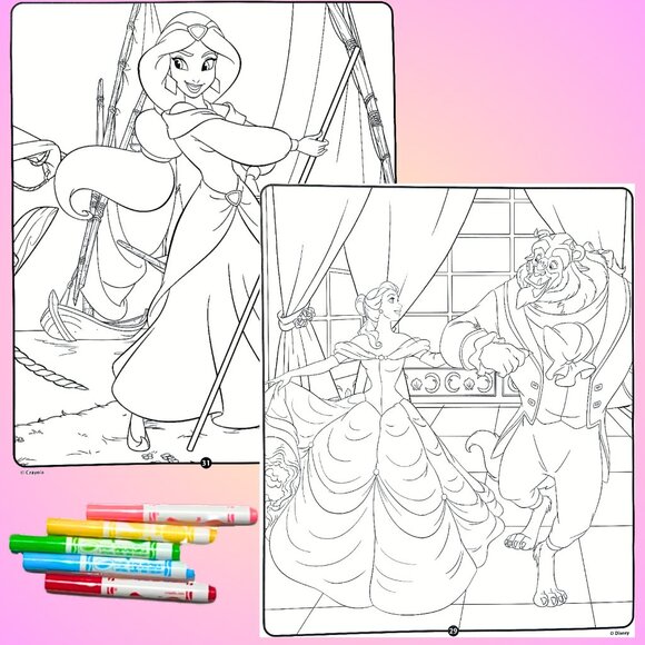 2 Disney Princess Coloring Pages w/ Stickers, Markers, Christmas Gift for Girls - Picture 4 of 5